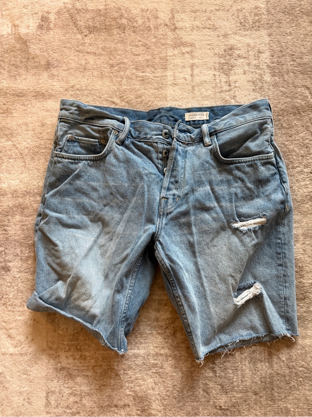 Men’s AllSaints Denim Cut‑Off Shorts — Size 34 (Approx. 9” Inseam)
